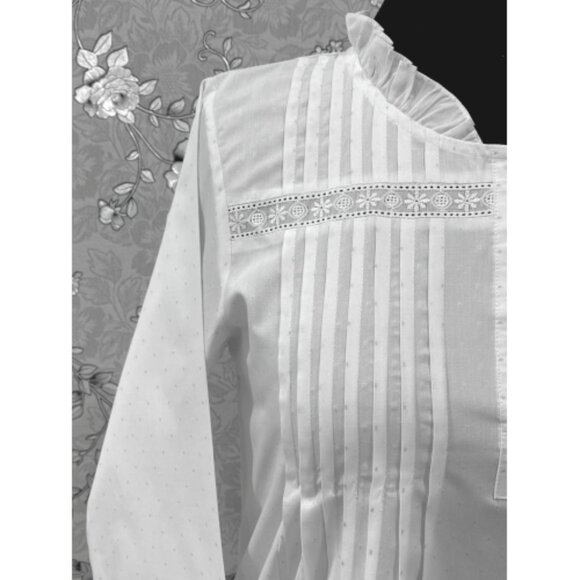 SoieRose 100% Cotton Victorian Nightgown – with Subtle Blue Dots - SR-1204 - Picture 7 of 11